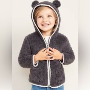 Old Navy Gray Sherpa Critter Bear Zip Hoodie Jacket, size 2T